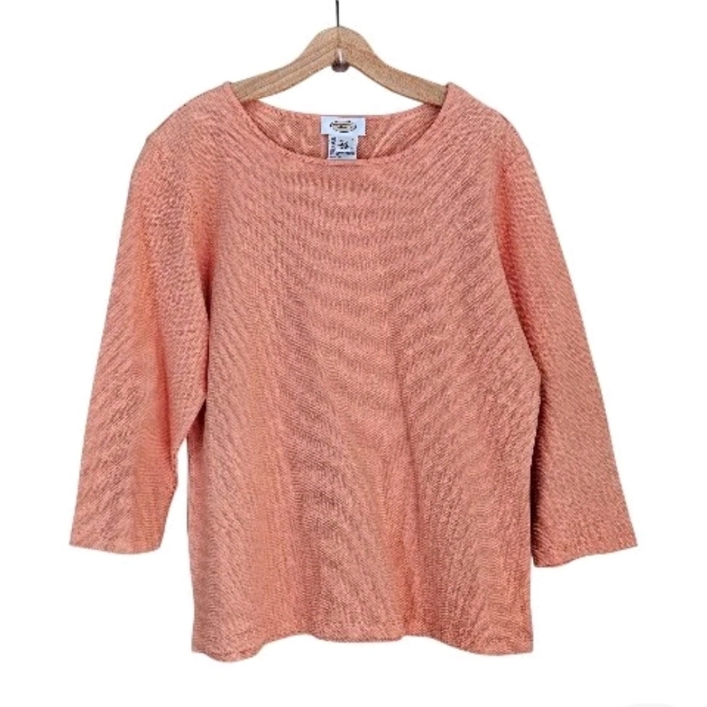 Talbots Textured 3/4 Sleeve Top Womens L NWOT Vtg Orange Boat Neck